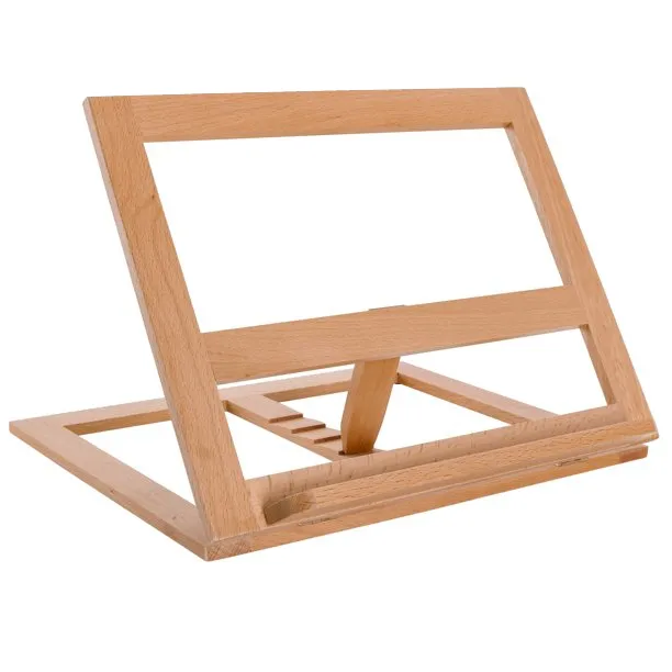 Portable Natural Bamboo Wood Desktop Reading Book Stand with 5 Adjustable Height Natural Wood Foldable Cookbook Tablet PC Holder