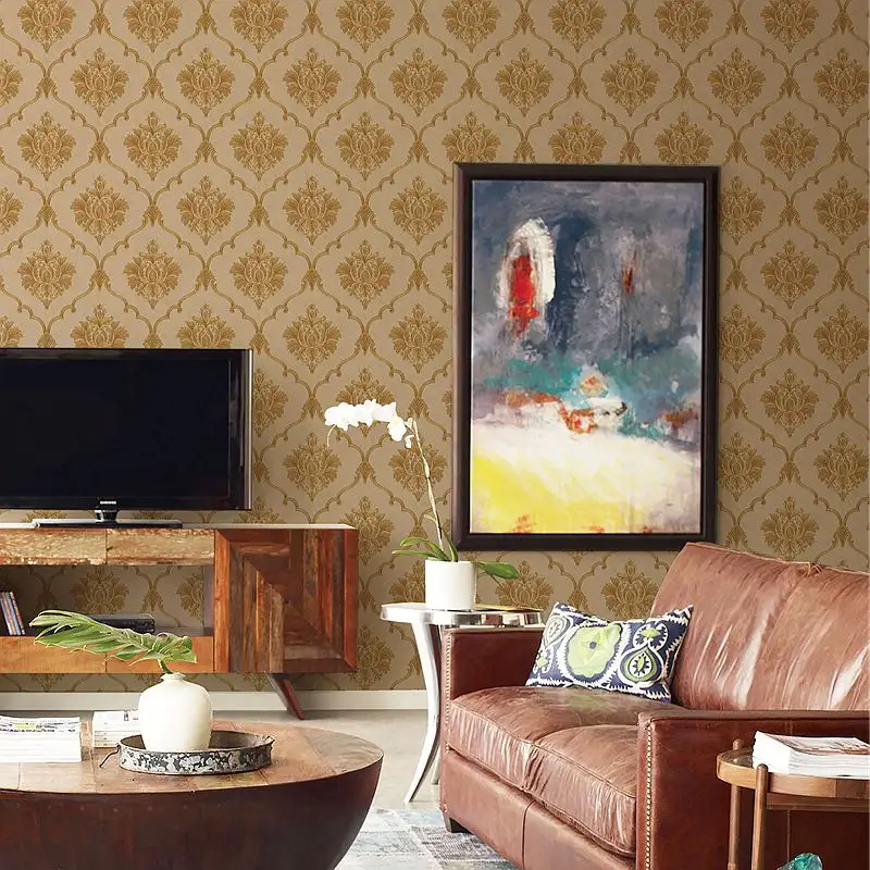 ゲストエンターテインメントと屋内テレビの背景の壁の装飾のためのヨーロッパスタイルのダマスカス3D家の室内装飾壁紙
