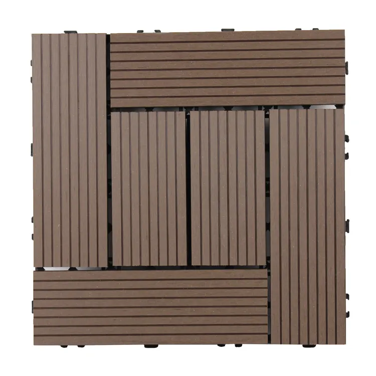 Grooved Surface Outdoor Interlocking Decking Tiles Waterproof Composite Wpc Diy Flooring