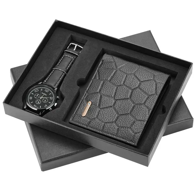 2012 Valentine gift box set for men men's gift set excellent packaging watch wallet set pu leather watches/wallets with gift box