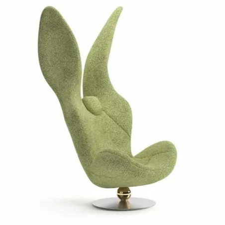 Modernist Green Rabbit Lounge Chair Customizable Leather Fabric Armchair for Home Glass Material for Living Room Furniture
