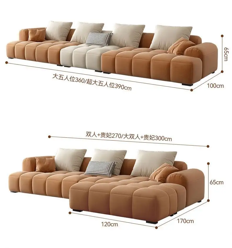 Sofá de couro de pano de veludo estilo nórdico Desenhista Modelo de sala de estar Sofá creme de luxo leve