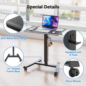AJUNION Small Standing Desk Sit Stand Portable Rolling Laptop Desk with Lockable Wheels <strong>Computer</strong> Workstations Adjustable Height - Product Image 6