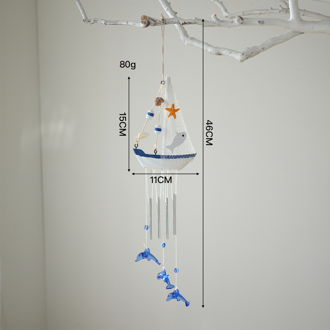 Blue and white wind chime fish design