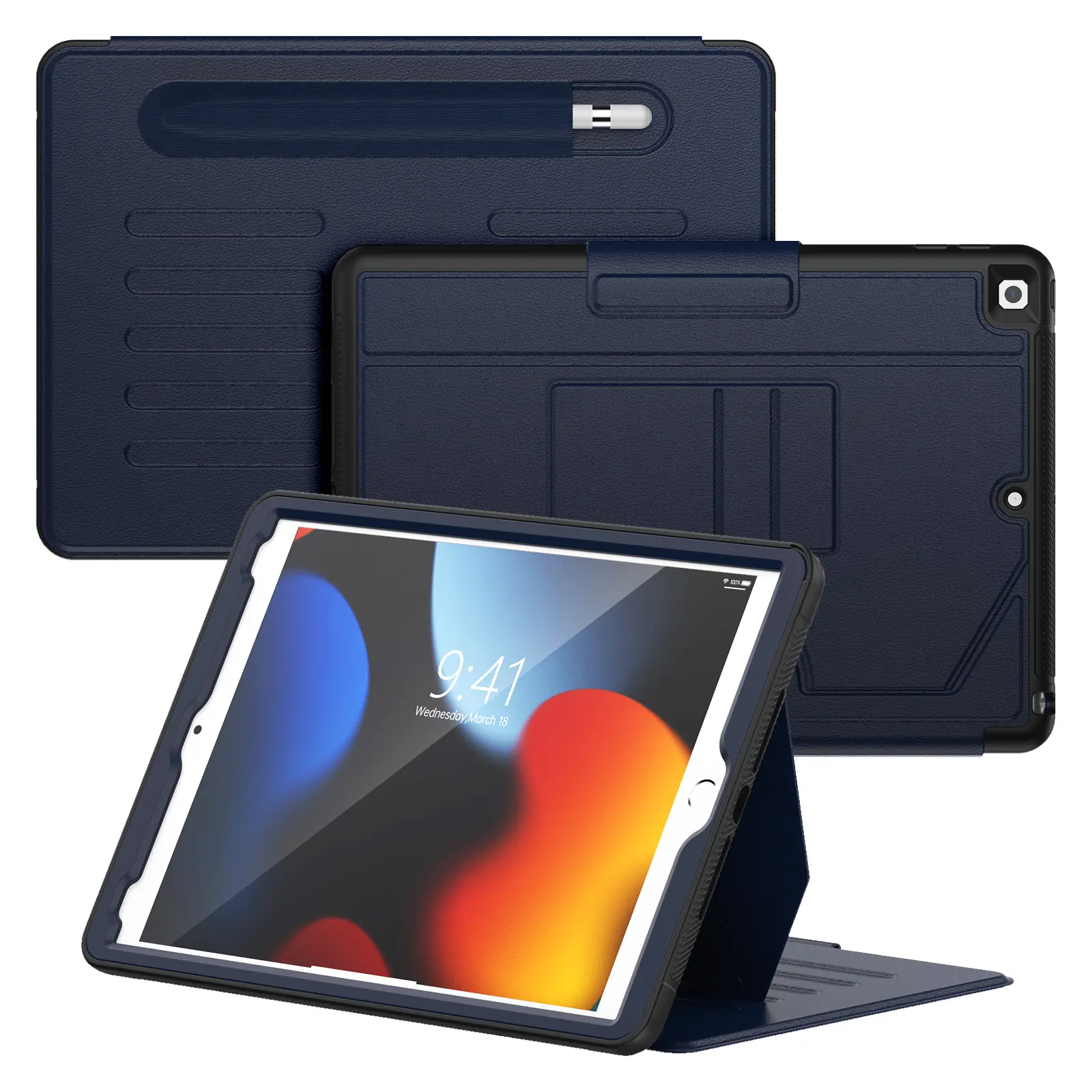 Casing Tablet kulit PU Folio multi-sudut untuk iPad 9 8 Gen ke-7 10.2 inci Slot pena kartu casing buku pintar penutup pelindung berdiri