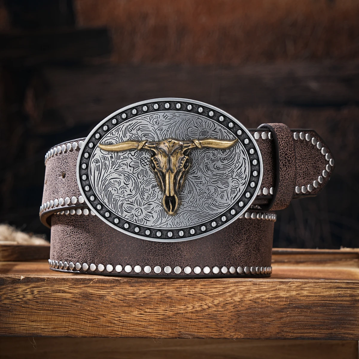 Boucle argentée + Ceinture marron foncé