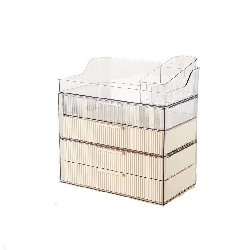 Cream-colored four-layer lipstick case with tray
