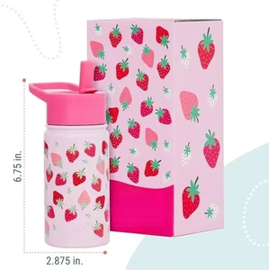 Wildkin trẻ em 14oz nước bằng thép không gỉ chai bpa-miễn phí rò rỉ cách nhiệt dễ dàng làm sạch dâu tây vá trẻ em trở lại trường học - Product Image 2