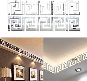 Üretim toptan Modern geometrik yunan anahtar desen 3D akrilik ayna duvar Sticker