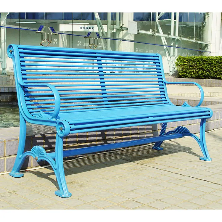 Garden金属ロング椅子屋外Park Steel Benches Patio家具Cast IronフレームBench座席都市ストリート白席