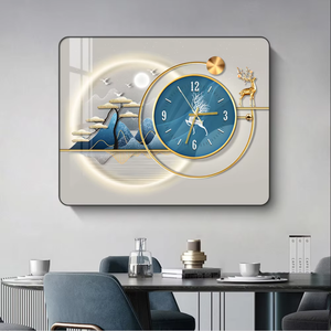 Современные часы, настенные часы для столовой, горизонтальные, для гостиной, светлые, роскошные хрустальные фарфоровые часы, настенная живопись - Product Image 1