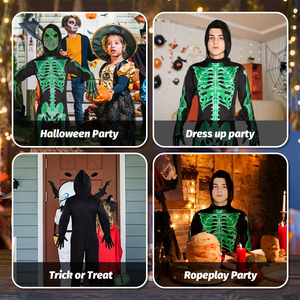 ชุดวันซี่โครงกระดูกเรืองแสงในที่มืดสำหรับเด็กผู้ชายชุดคอสเพลย์ฮาโลวีนพร้อมหน้ากากและถุงมือสำหรับเด็กกลุ่มอายุรวมกระโปรง - Product Image 5