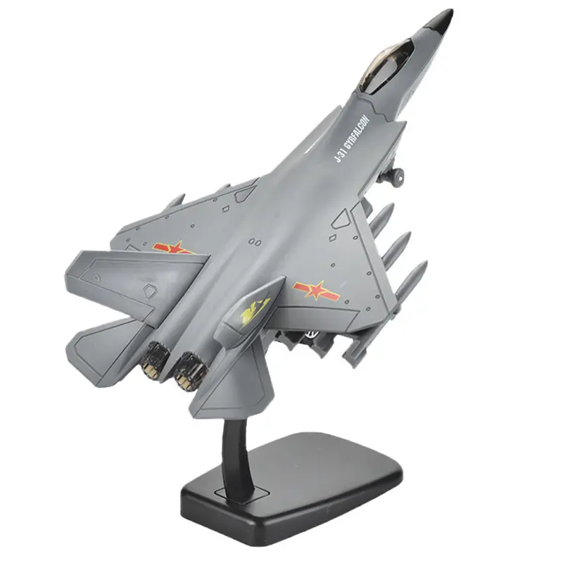محاكاة سبيكة دييكاست مقاتل J10 J20 J31 نموذج الصوت والضوء سحب الطيران مراوح عسكرية لعبة طائرة نموذج معدني