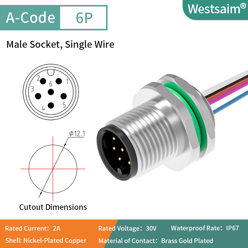M12-A-6P mâle M12 * 1.0