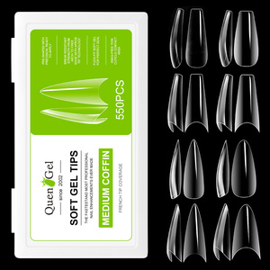 ปลายเล็บแหลมทรงสี่เหลี่ยมยาวพิเศษสุดๆแบบโค้งยาวพิเศษ550ชิ้นแบบใส XXL XXXL C - Product Image 1