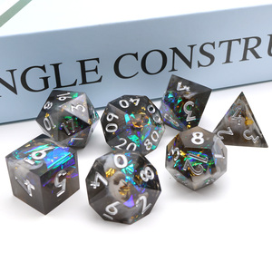 ชุดลูกเต๋าขอบคม RPG 7ชิ้นชุดลูกเต๋า DND เรซิ่นเกมกระดานหลายด้านของขวัญ DND สำหรับเกมตารางเล่นบทบาท (หลุมดำ) - Product Image 3