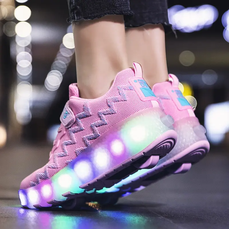 Zapatos de rodillo con luz LED para niños y niñas, zapatillas luminosas con patines iluminados, deportivas informales, patines para estudiantes de dos ruedas