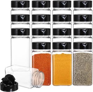 9オンス/270mlプラスチックスパイスジャー、黒い蓋付き透明プラスチックスパイスボトルハーブコンテナパウダーボトル調味料オーガナイザー - Product Image 1