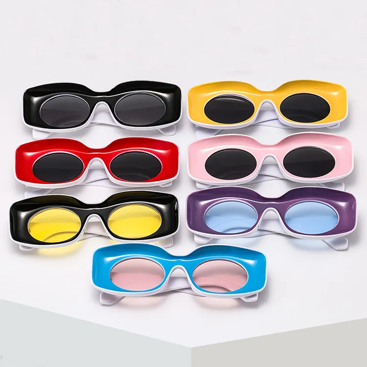 Occhiali da sole con lenti rotonde con montatura quadrata piccola multicolore alla moda occhiali da sole colorati da donna da uomo