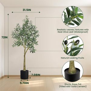 フェイクグリーン高さ6フィート180cm人工木プラスチックポットの人工オリーブの木ホーム & ガーデンデコレーション用のフェイクオリーブツリー - Product Image 2