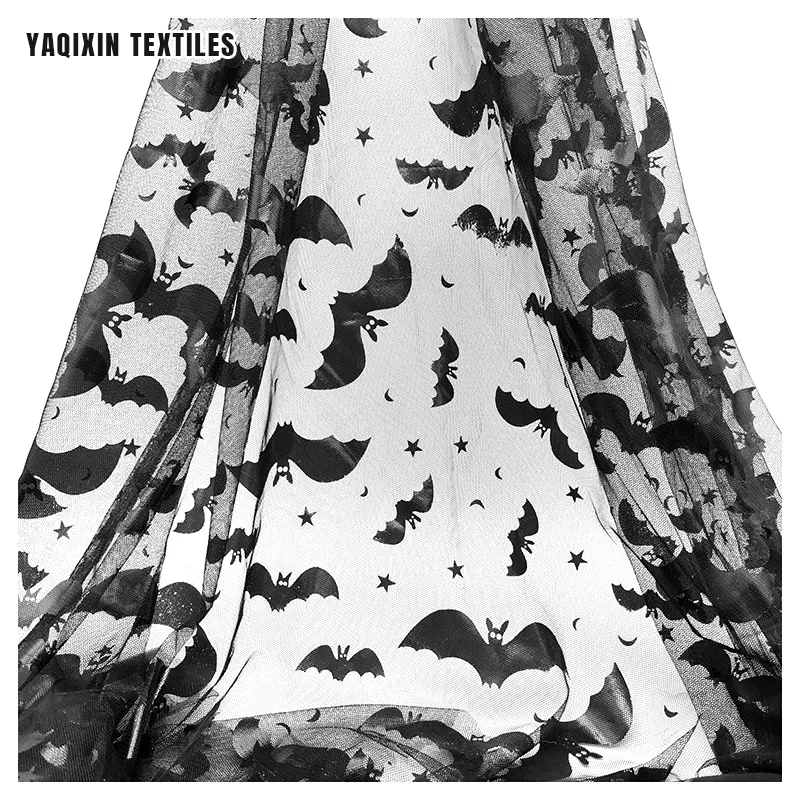 Лучшие продажи Хэллоуин/жуткий стиль Темная ночь летучая мышь печатная сетчатая ткань черная полиэфирная сетчатая юбка ткань сценические костюмы