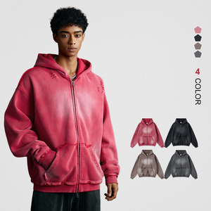 Bán Buôn Chất Lượng Cao Quá Khổ Zip up Batik Hoodies Người Đàn Ông Tùy Chỉnh 360gsm Trống Thời Trang Phố Dây Kéo Áo - Product Image 1