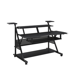 HMS 67 Black Solid Wood and Metal <strong>Rolling</strong> PC Desk Modern Minimalist <strong>Computer</strong> <strong>Table</strong> for Home Office Use - Product Image 2