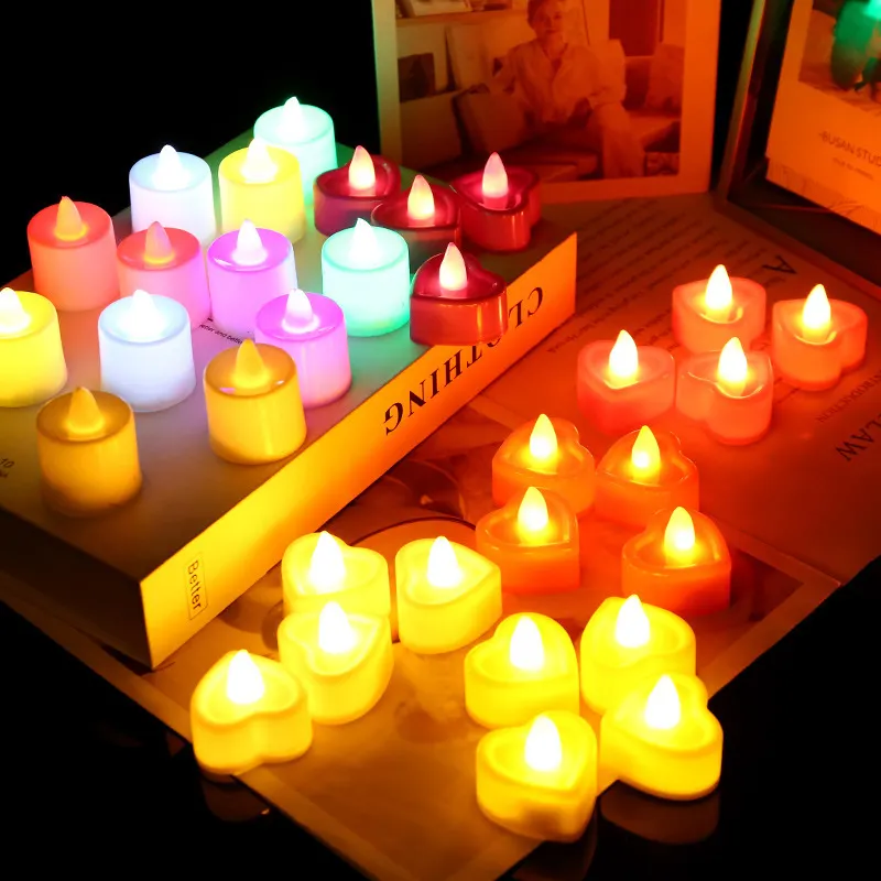 Lámpara de vela electrónica en forma de corazón Luz de vela creativa LED Velas de boda de cumpleaños