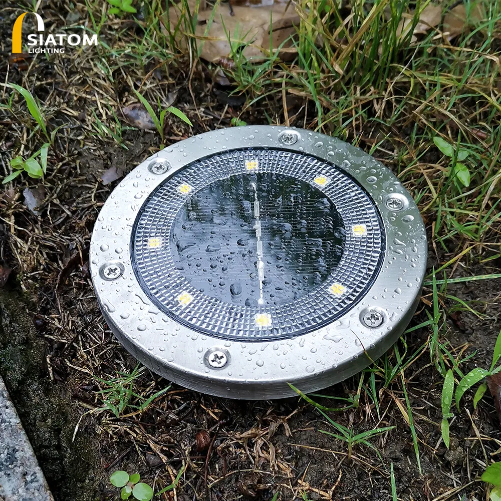 ร้อนขายอัพเกรด8LED สแตนเลส IP65สวนแสงพลังงานแสงอาทิตย์สำหรับสนามหญ้ากลางแจ้งทางเดินภูมิทัศน์นำโคมไฟพื้นดิน