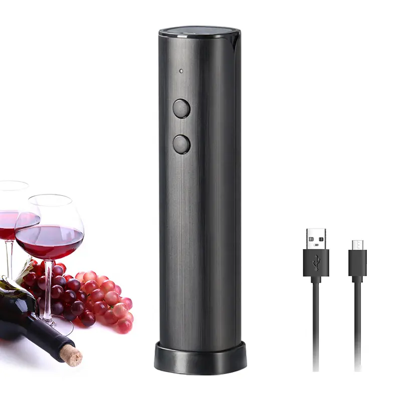 Pembuka botol anggur listrik, alat pembuka botol anggur otomatis dapat diisi daya USB kayu hitam