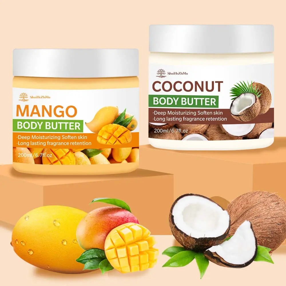 Eigenmarke OEM natürliches organisches veganes geschlagenes Sheabutter feuchtigkeitscreme aufhellende Mango-Kokosnuss-Gehirnbutter