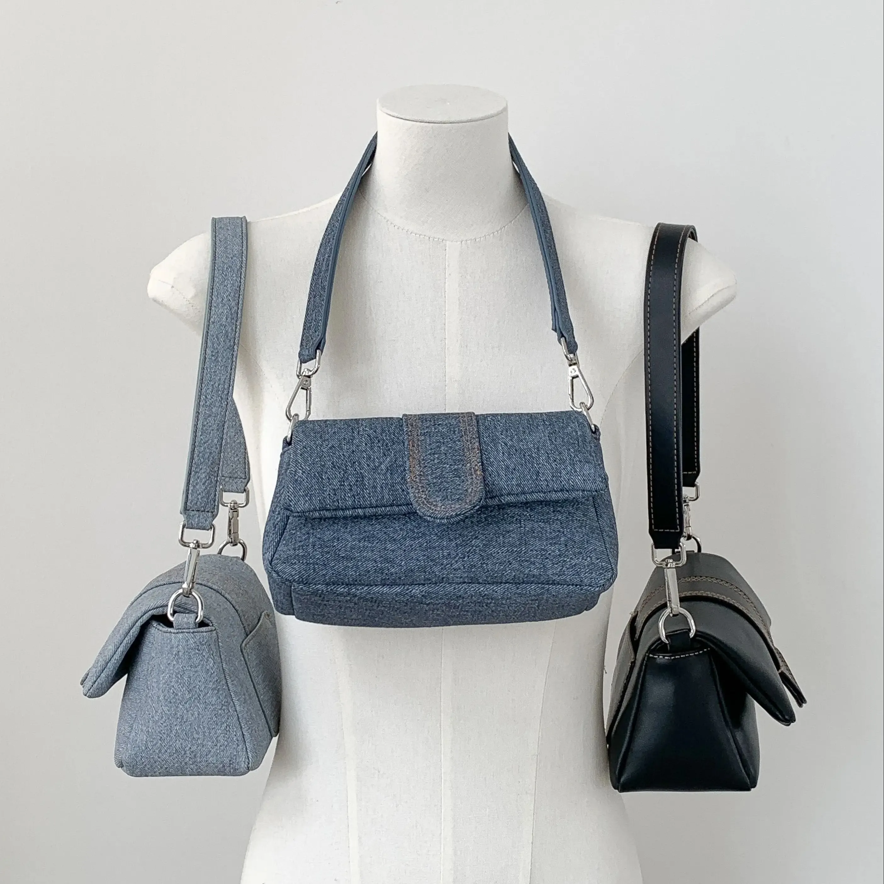 new wholesale designer 2024 new denim blue fashion shoulder bag armpit hobo bag for ladies women