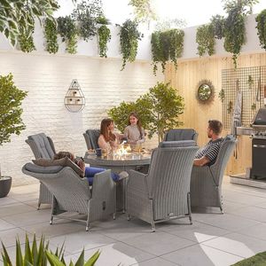 TG Outdoor Garden <strong>Patio</strong> Gas Tabletop Fire Pit Furniture Round Table Top Fire Pit Table 6 Seat Adjustable Dining Chair Set - Product Image 1
