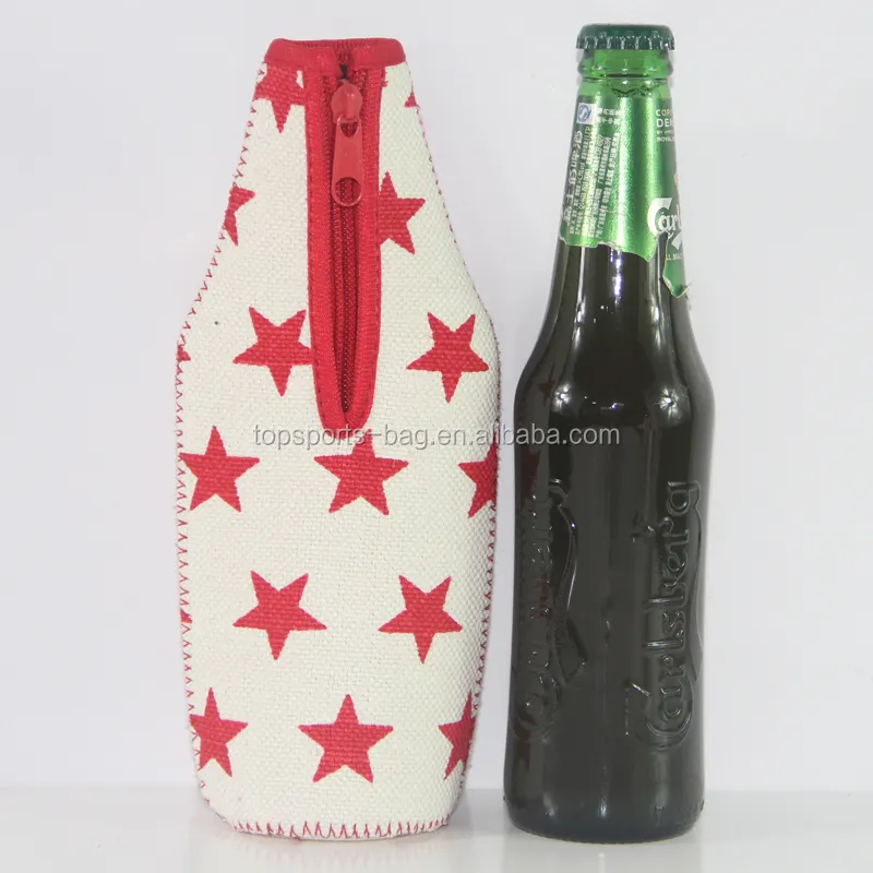 Dikişli kumaş kenarları ile 330 ml Pentagram Zip-up yalıtımlı neopren bira şişe soğutucu kollu