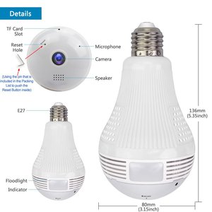 Беспроводная IP-камера 1080P с поддержкой Wi-Fi, HD, для домашней системы безопасности, панорамная Светодиодная лампа, светодиодная лампа для мониторинга - Product Image 5