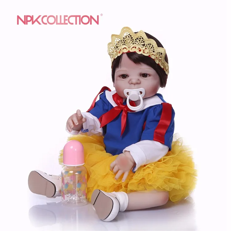 NPK-poupée bébé fille en Silicone 57CM, corps complet, blanc-neige, jouets Reborn, princesse, perruque cheveux, cadeau d'anniversaire, cadeau de noël