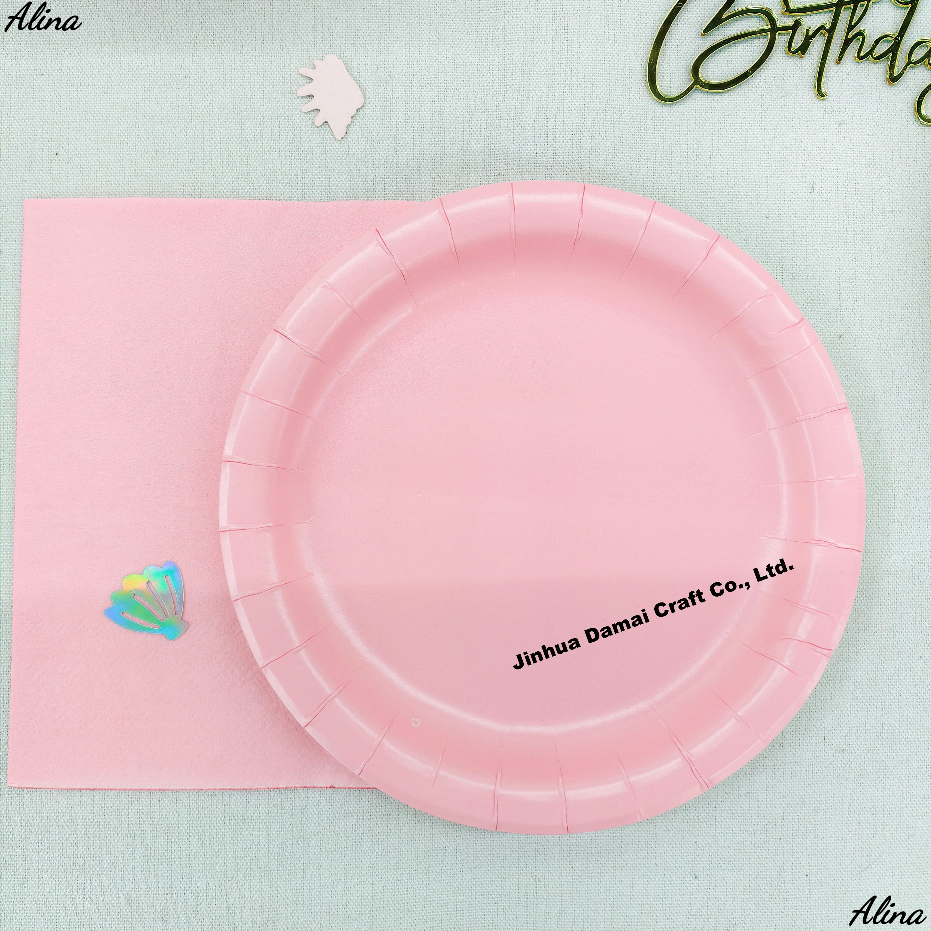 จานสีชมพู 7 นิ้ว*10 ชิ้น