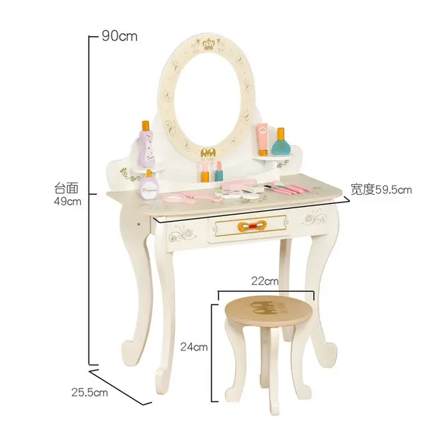 Top vente simulation maquillage outil table style nordique filles ensemble de jouets cosmétiques blanc et rose coiffeuse en bois