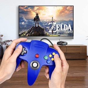 Controlador USB con cable azul sólido retro Gamepad de plástico Joypad para Nintendo 64 N64 Gamecube-PC Mac Joystick Games
