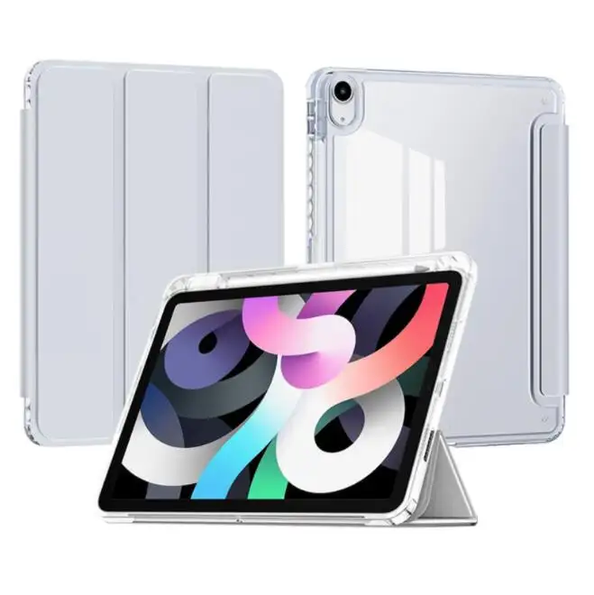 Folio Flip Clear Transparent Back Shell Trifold Smart Cover Case for 2022 iPad 10.9inch with Pencil Holder