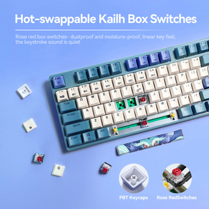 Teclado retroiluminado RGB personalizado con cable USB de escritorio 104 teclas de moda azul diseño chino teclado óptico para juegos para ordenador PC - Product Image 2
