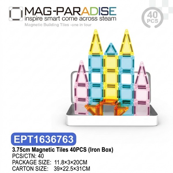 EPT1636763-3.75cm Baldosas Magnéticas 40 Piezas (Caja de Hierro)