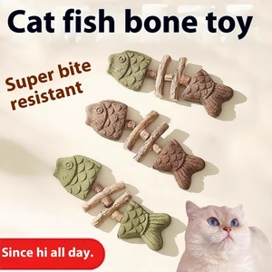 Juguete para gatos Catnip Fish Bone Silvervine Chew Stick Simulación Pez Durable Morder Auto Entretenimiento Burlas Gato Teaser - Product Image 4