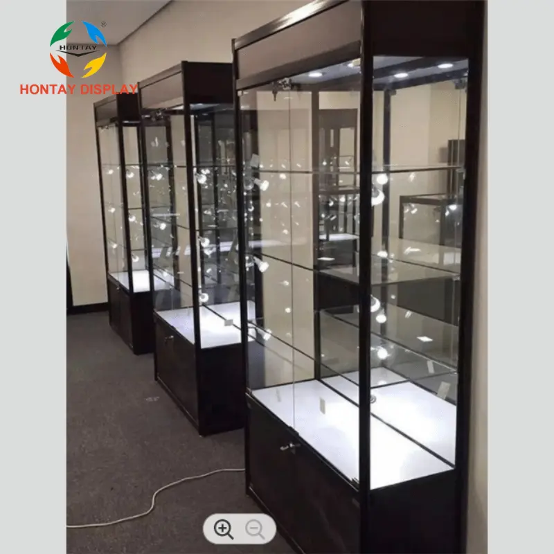 Custom Mirror Backing Display Cabinet Glass Wall Cabinet With Led Lighting