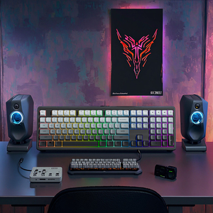 Teclado de escritorio portátil inalámbrico RGB de 108 teclas de tamaño completo, membrana ajustable personalizable programable de tres modos - Product Image 4