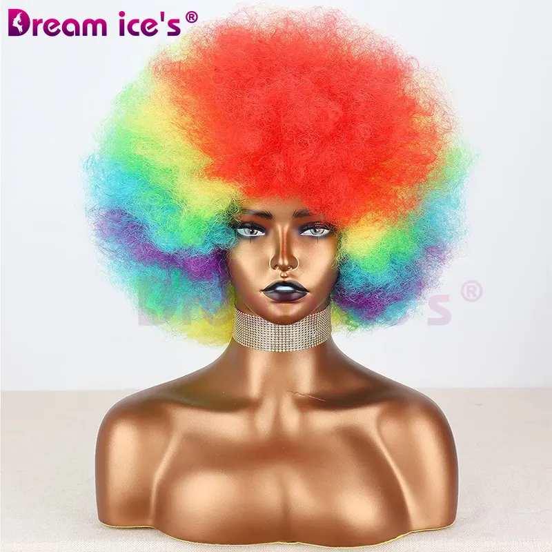 Kort Haar Afro Kinky Krullend Pruiken Met Pony Voor Zwarte Vrouwen Afrikaanse Synthetische Ombre Glubre Cosplay Natuurlijke Blonde Rode Blauwe Pruik