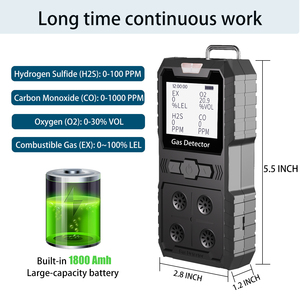 ポータブルマルチガス検知器4マイクロクリップ付きガスモニター (H2S、O2、CO、Ex) 4ガス検知器 - Product Image 2