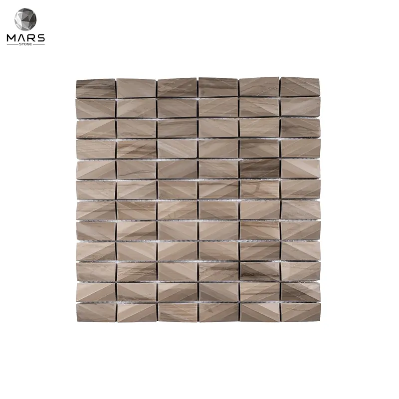 Grid Rectangle Polished Brown Natural Stone Mosaics Tiles For Bathroom And Kitchen Wall