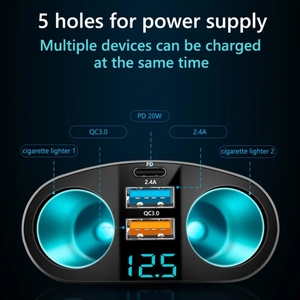Nero 3.1A 360 gradi rotanti presa 5 pori accendisigari adattatore di alimentazione tipo-C PD veloce QC3.0 caricabatterie per auto - Product Image 4