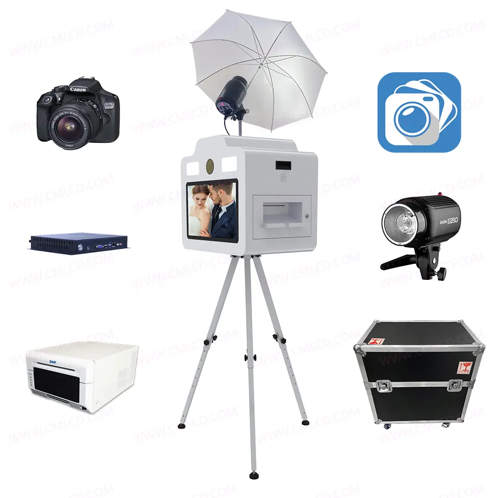Fotomatón instantáneo impresión de imagen 21,5 pantalla táctil fotomatón al por mayor fotomatón con cámara impresora Flash software opcional